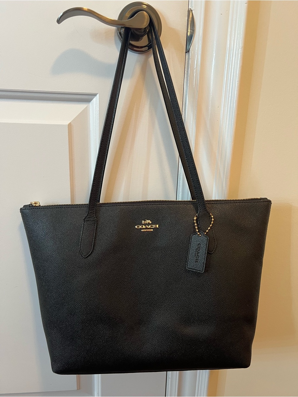 Coach Black Leather Zip Tote Bag